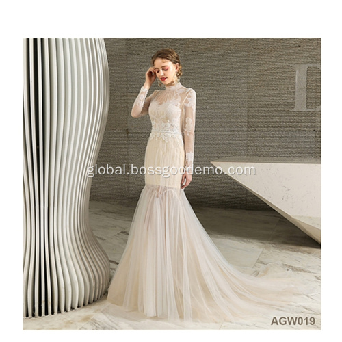 Lace Bridal Dress Fashion Long Sleeve Hijab Lace Appliqued Islamic wedding dress bridal muslim Supplier